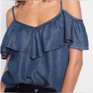 7forallmankind denim fluttered denim tank SZ L